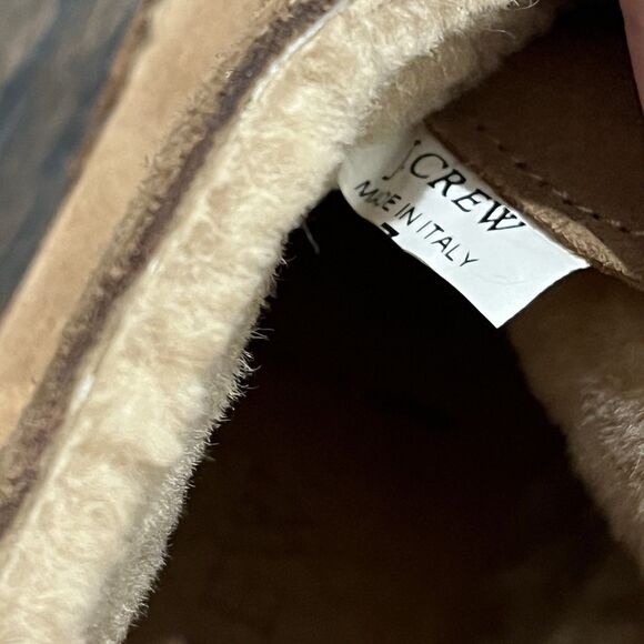 J Crew Suede Chukka Desert Ankle Boots Mens 7 Beige Brown Shearling Lined Italy - Picture 6 of 10